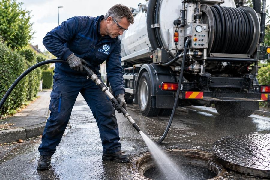 Hydrocurage haute pression d'un regard d'assainissement par ETS-BZH