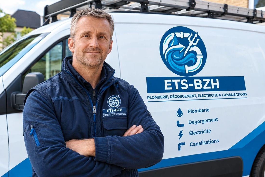 Technicien ETS-BZH devant son véhicule d'intervention