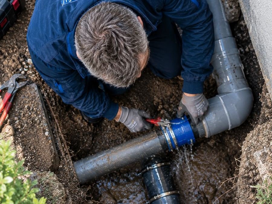 Remplacement d'une canalisation enterrée par un plombier ETS-BZH