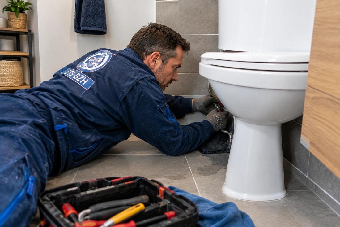 Plombier ETS-BZH remplaçant le flexible d'alimentation d'un WC